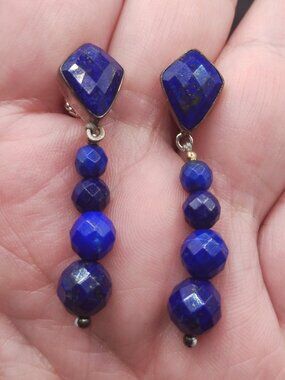 Jay King DTR mine finds Lapis Faceted dangle earrings 925 Sterling Silver